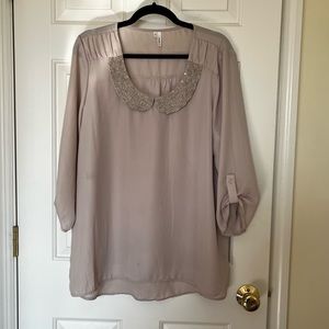 XXL Beaded Collar Beige Blouse